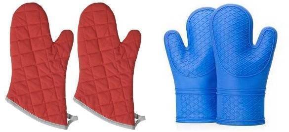 Тканевые и силиконовые термостойкие рукавицы