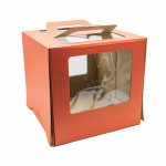 Коробка для торта с окном и ручками Красная 26х26х25 см VTK